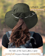 Sun Hats for Women Ponytail Wide Brim Summer Packable Cowboy Hat (One Size / Army Green)