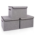 Large 17" 42 Quarts Collapsible Stackable Storage Bins with Lids [3 (Gray / Large - 3 Pack)