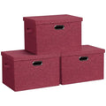 Storage Bins with Lids Fabric Closet Organizers Cubes Office Organization (Bright Red / Large -3 Pack)