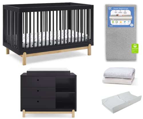 Poppy 6 Piece Baby Nursery Furniture SetIncludes (Full Nursery / Midnight Grey/Natural)