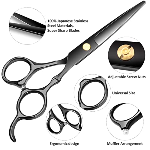 6.89 inch Hair Cutting Scissors Set With Thinning Knife (Black)