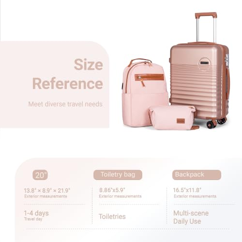 Carry On Luggage 22x14x9 Airline Approved Suitcase with Wheels (Champagne Gold / 3 Piece Sets (20/BP/TB))