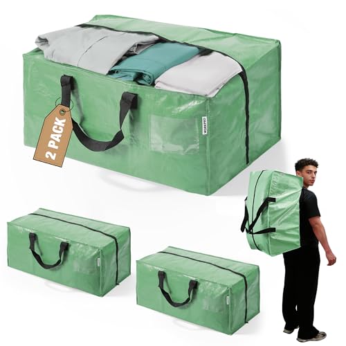 2 Pack Extra Large Moving Bags with Backpack Straps & Handles (Green / 2 Pack)