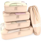 5 Set Packing Cubes for Travel with Laundry Bag (5 Set - Cream / Set of 5)