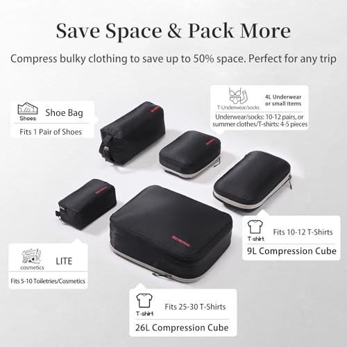 BeeNesting Waterproof Compression Packing Cubes 5 (Black Gray / 4-Piece Set (S/M/XL/Lite))