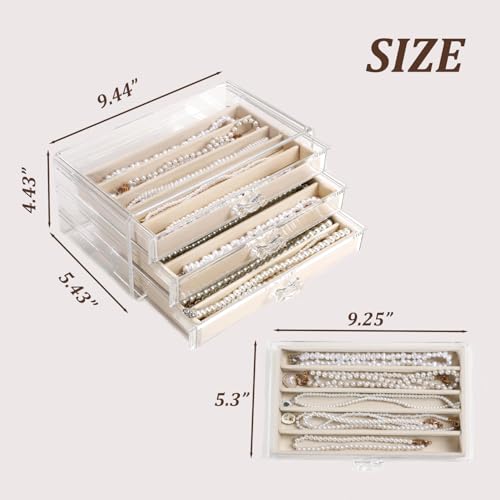 Necklace Organizer Box with Clear Lid (Beige-3 layer necklace)