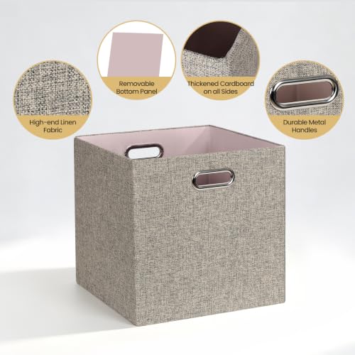 Collapsible Storage Bins (13×13×13/4pcs / Woven Coffee)