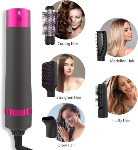 5-in-1 Hair Dryer Brush Set, 1200W, Lightweight, ALCI Safety, Tourmaline Technology, Gray, Purple (Gray, Purple)
