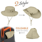 Sun Hats for Men Women Safari Hat Foldable Fishing Hat UPF 50+ Bucket Hat (1pack-beigesleeves)