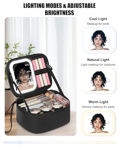 Travel Makeup Bag with Led Mirror (01-Black / Small)