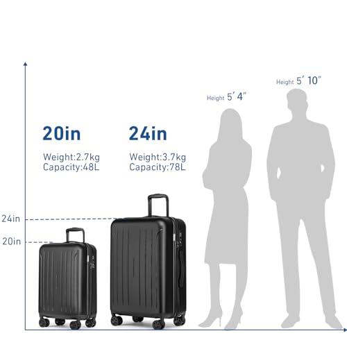 Carry on luggage 22x14x9 Airline Approved Hardshell Suitcase (Black / 20" Carry On)