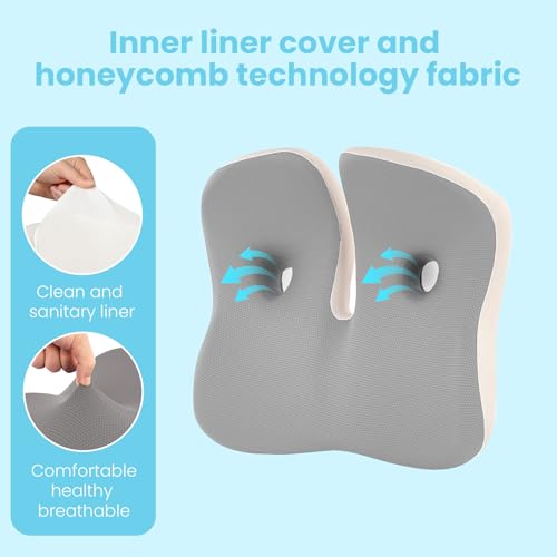 Seat Cushion Memory Foam for Sit Bone and Back Pain Relief (Gray)