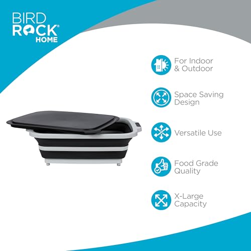 18L Collapsible BBQ Prep Tub with Lid (Black / 22"L x 16"W x 7.1H")