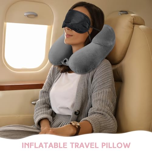 2 Pack Inflatable Travel Neck Pillow Airplane (Dark Gray,light Pink)