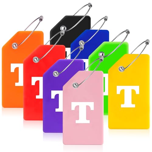 8 Pack Initial Luggage Tags for Suitcases Airplane Travel Essentials (Colorful / Letter T)