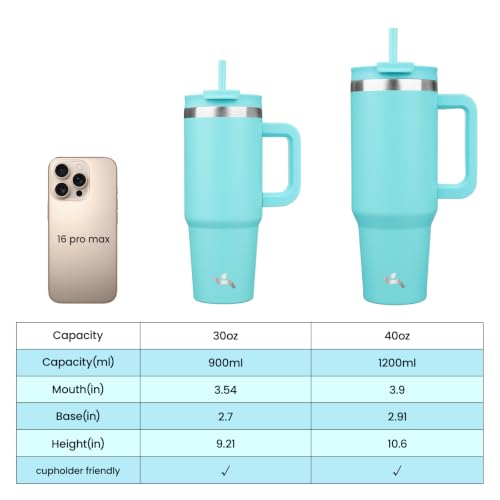 40 oz Insulated Tumbler Water Bottle with Handle (40 Ounces / Turquoise)
