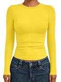 Womens Long Sleeve Shirts Basic Compression Tops Yellow XS (X-Small / Yellow)