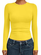 Womens Long Sleeve Shirts Basic Compression Tops Yellow XS (X-Small / Yellow)