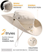 Sun Hats for Women Ponytail Wide Brim Summer Packable Cowboy Hat (One Size / Beige)