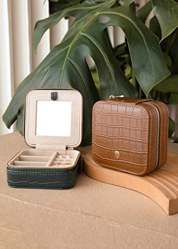 Travel Jewelry Organizer Boxes for Women Small Portable Necklace Earrings Bracelet Rings Travel Case Best Friend Birthday Gifts for Women Trendy (11_Pattern_Crocodile_Black_01)