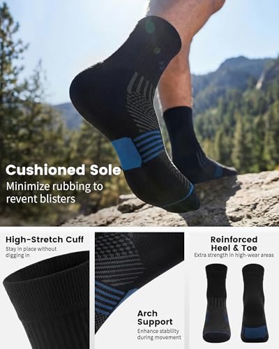 3 Pairs Running Compression Socks for Men & Women Crew Socks with Cushion (Medium / Black (3 Pairs))