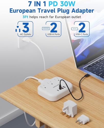 PD30W European Travel Plug Adapter (Type C/G/A-Most Countries-3FT-PD30W)