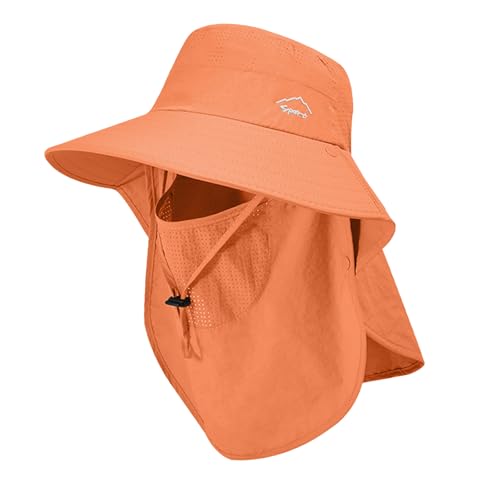 Sun Hat for Men Women with Neck Flap (6 3/4-6 7/8 / 1pack-style2-orange (With Face Cover))