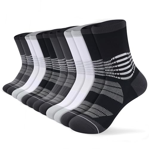 Crew Compression Socks for Women Men with Ankle Arch Support Plantar Fasciitis Relief 6 Pairs (Small / Black+white+grey(6 Pairs))