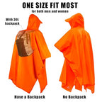 Hooded Rain Poncho Lightweight Waterproof Unisex Raincoat Jacket with Pocket for Men Women Adult (One Size / Orange)