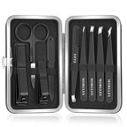 Tweezers Set for Men 9 Pcs Nail Clipper Kit with Case for Grooming (B-black)