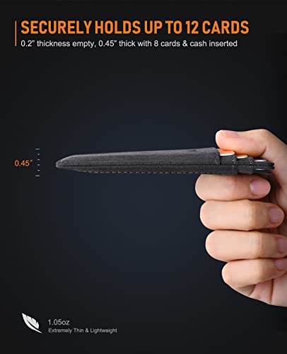 Slim Minimalist Front Pocket RFID Blocking Leather Wallets for Men and Women (Small / At Sahara Carbon Black)