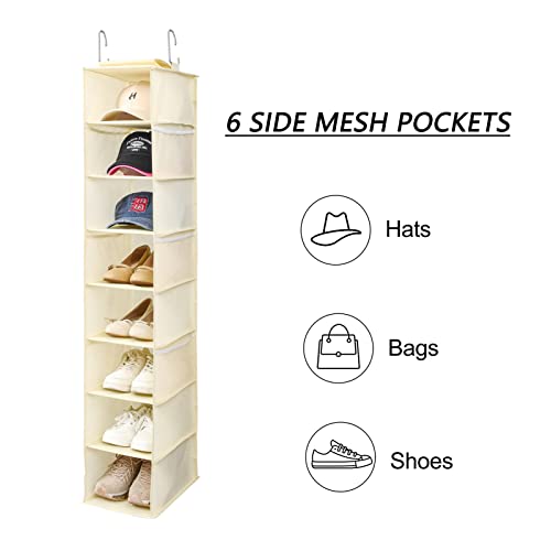 Hanging Shoe Organizer for Closet with Side Mesh Pockets (Beige(1 Pack))