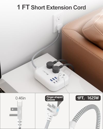 Short Extension Cord 1 Ft (1 FT-24W-980J-White)