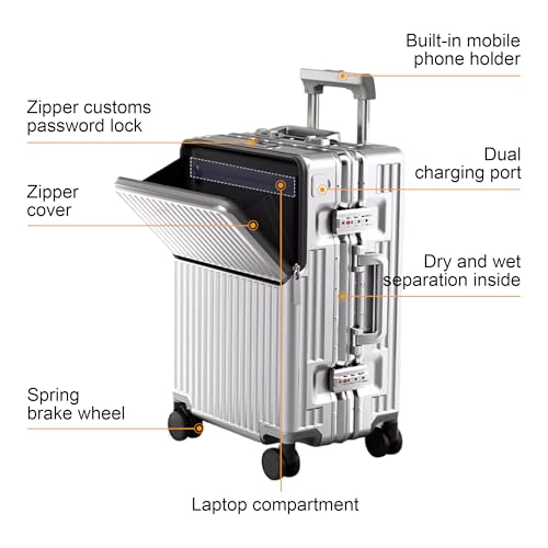 Carry on suitcase Zipperless Luggage (silver / 26 inch)