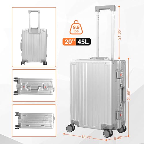 All Aluminum 24 Inch Luggage With Spinner Wheels (Silvery / 24)