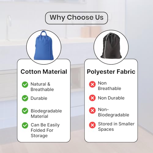 LFH Home Cotton Rich Canvas Large Laundry Bag with Handle (24”x36” / Sky Blue)