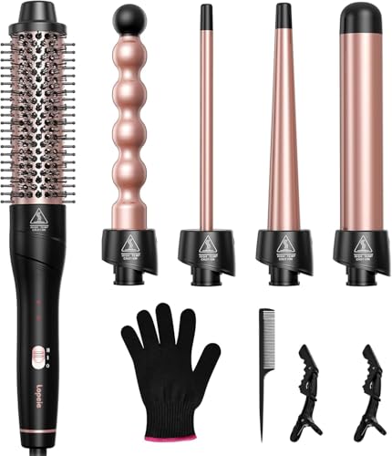 5 in 1 Curling Iron with Thermal Brush and 4 Interchangeable Ceramic Barrels (Curling Wand (1/2"-1 1/2"))