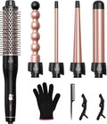 5 in 1 Curling Iron with Thermal Brush and 4 Interchangeable Ceramic Barrels (Curling Wand (1/2"-1 1/2"))