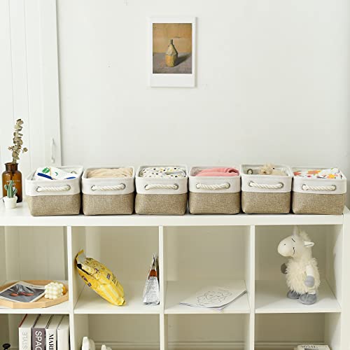 Storage Basket for Shelves (White & Khaki / 6PCS/Small -11.8Lx7.9Wx5.2H)