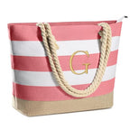Initial Beach Bag Tote Bag for Women (G / Pink)
