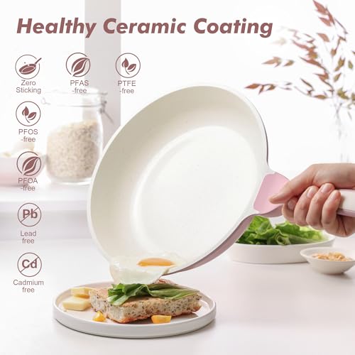 9.5In Nonstick Ceramic Frying Pan with Lid (Sakura Pink / 9.5 Inch)