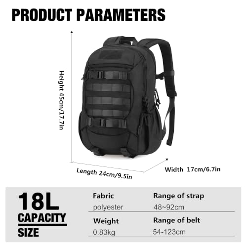 Small Tactical Molle Backpack for Men (Black / 18L)