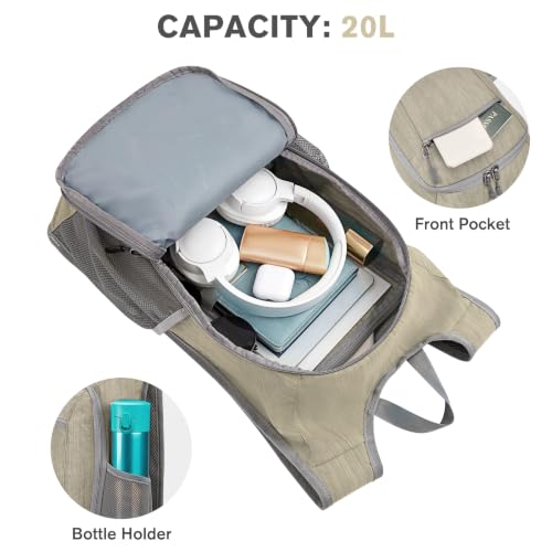 10 15L Small Rucksack Foldable Backpack Lightweight Packable Daypack Travel Outdoor Hiking Shoulder Bag (Beige / 20L)
