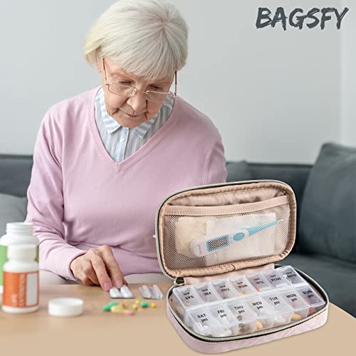 Travel Pill Organizer 2 Times a Day with Cute Fabric Pill Case (Piink / Small)