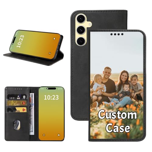 Custom Wallet Phone Case for Samsung Galaxy S24 FE with Photo (Galaxy S24 FE / Black-A)