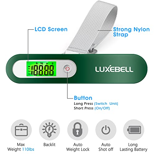 Digital Luggage Scale Vacation Travel Essentials Accessories Gifts for Traveler Portable Suitcase Handheld Weight Scale 110 lbs Hanging Baggage Travel Must Haves (Green)
