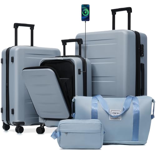 Luggage Sets 5 Piece Front Open (3-piece Set(20/24/28) / Blue-1(20 top-open))