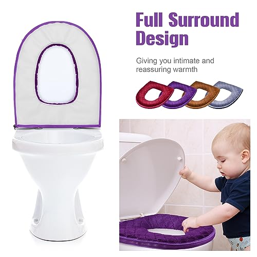 4 Pcs Toilet Seat Covers Warmer (Gray, Violet, Red, Brown / Modern)