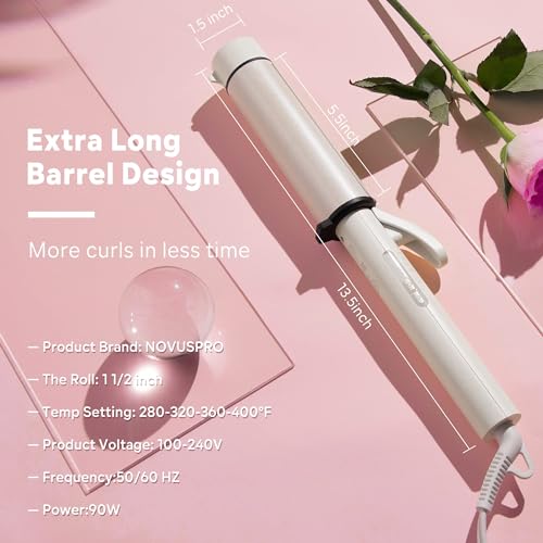1.5 Inch Extra Large Curling Wand for Long Hair (White)