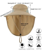 Outdoor UPF50+ Sun Hat Wide Brim Mesh Fishing Hat with Neck Flap (Large-X-Large / Khaki)